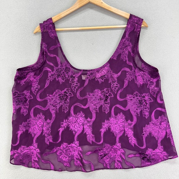 Victoria's Secret Tops - Vintage Victoria Secret Tank Top Blouse Womens L Purple Gold Label Floral
